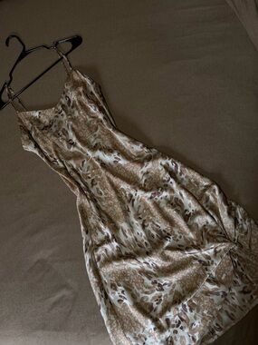 Forever 21 Beige and Brown Satin Animal Print Slip Dress